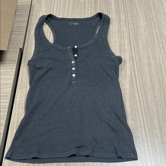 Tops - Aerie Ribbed Henley Tank Top Gray – Button Front Y2K 90s Style Women’s large